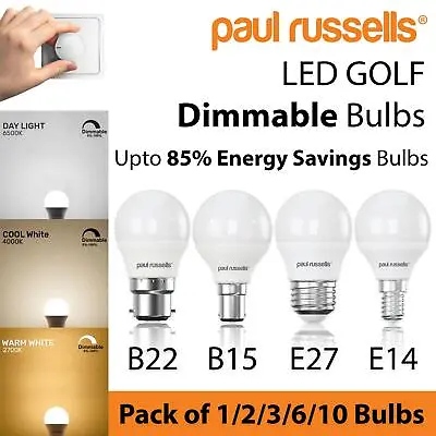 £22.99 • Buy LED Dimmable GOLF Bulbs 5.5W=40w Equivalent Warm Cool Day Light B22 B15 E27 E14