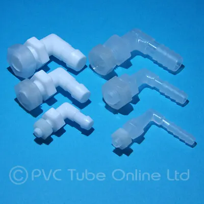 Through Tank Connector Plastic Barbed Threaded Inlet Outlet Elbow Fitting & Nut • £3.45
