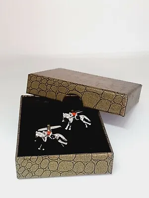 Horse Racing & Jockey Cufflinks. Birthday Or Christmas Gift +Cuff Box 268 • £8.99