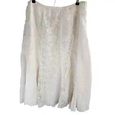 VIKKI Vi WOMAN White Lined 100% Linen Lace Midi Skirt Plus Size 0X • $19