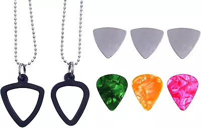 2 Set Guitar Pick Holder Necklace With 3pcs Stainless Steel Picks 3 Co... • $12.52