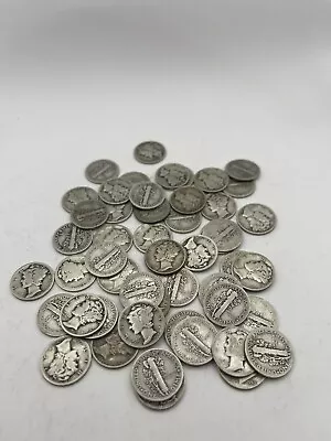 Roll Of 50 - 90% Silver Mercury Dimes... • $102.50