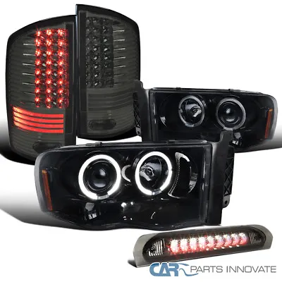 Fits 02-05 Ram Glossy Black Halo Projector Headlights+Smoke LED Tail+3rd Brake • $229.76