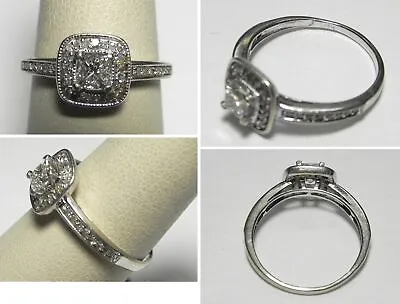 $375 • Buy V194 Estate 14K Solid WG .44 Ctw Princess Cut Diamond Ring W/Halo Accents, Sz 8
