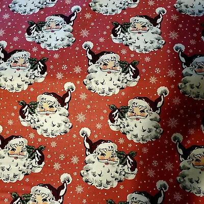 SANTA Fabric 100% Cotton Heads Vintage STYLE FQ HY BTY By The Yard Christmas • $6