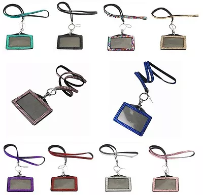 £3.99 • Buy X1 BLING COMBO Horizontal Acrylic Rhinestone ID Card Holder & Lanyard Neck Strap