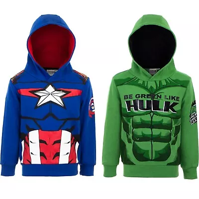 Children's Kids Boys Marvel Avengers Captain America Hulk Hoodie Top • £14.99