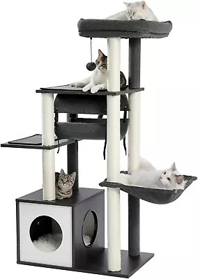 51.4 Inches Modern Cat Tree Premium 6 Levels Wooden Cat Tower With Fully Sisal C • $111.99