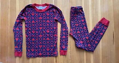 Hanna Andersson  Long John Pajamas Size 150 (U.S. 12 ) XOXO Print - Navy And Red • $13