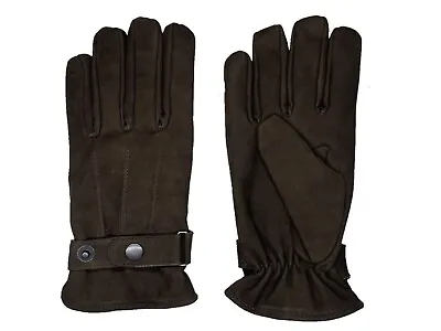 Men's Dark Brown Nubuc Suede Leather Winter Gloves W/ Fleece Lining  S- 3XL • $20
