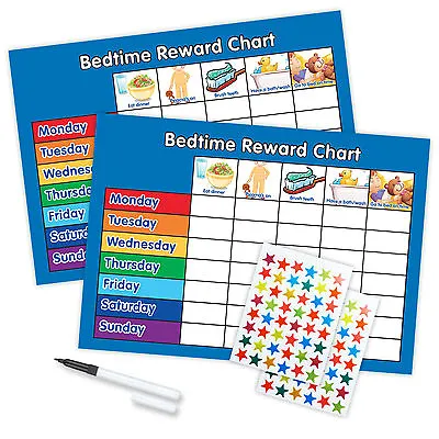 REWARD CHART FOR BEDTIME ROUTINE MAGNETIC AVAILABLE FREE PEN STARS - 2 Blue • £8