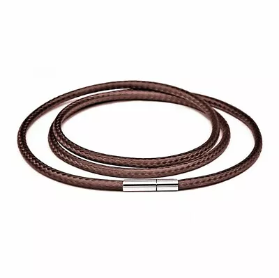 Men Women Brown Wax Leather Cord Stainless Steel  Necklace Rope (Push & Turn) • $5.95