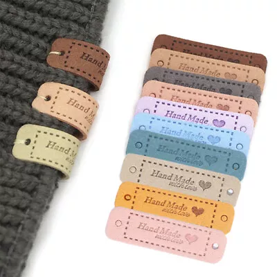 20Pcs Handmade Faux Leather Labels Tags Sewing Crocheting Knitted Project DIY UK • £3.92