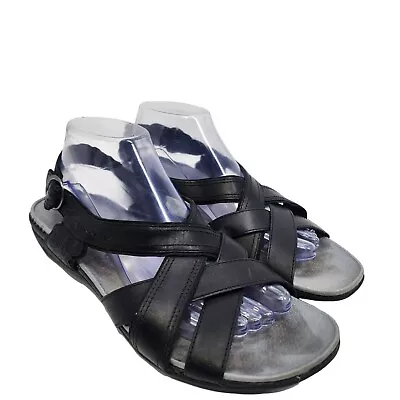 Merrell Bassoon Black Leather Comfort Strappy Sandals Size 9 J46246 • $28.99