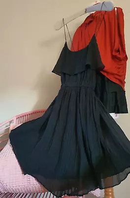 Zimmermann Silk Spaghetti Strap Swing Dress Sz S/M Black • $6.40