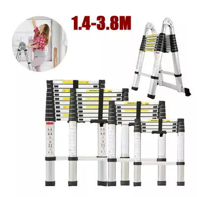 Multi-Purpose Aluminium Telescopic Ladders Folding Ladder Extendable 1.4-3.8M UK • £43.97