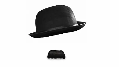 Adult Child Black Felt Bowler Hat Charlie Chaplin Oliver Hardy Fancy Dress Book • £9.49