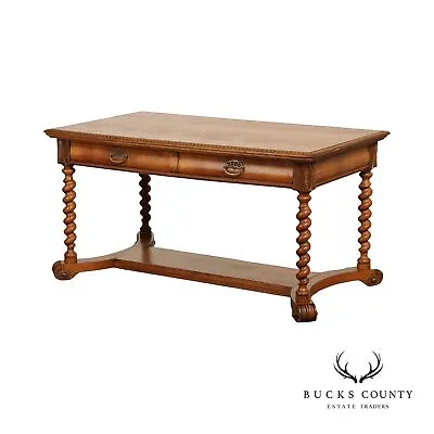 Antique Jacobean Style Carved Oak Barley Twist Library Table • $1495