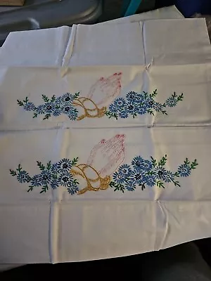 Vintage Hand Embroidered Pillow Cases Praying Hands • $24.99