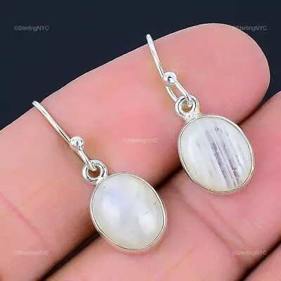 Gift For Her Natural Rainbow Moonstone Drop/Dangle Earrings 925 Silver • $8.99