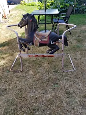 Vintage 1970s Black Beauty Kids Ride On Spring Rocking Horse • $300