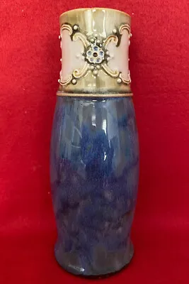 £25 • Buy Royal Doulton LAMBETH Stoneware Art Nouveau Mottled Blue Tapered Vase VGC