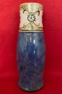 £25 • Buy Royal Doulton LAMBETH Stoneware Art Nouveau Mottled Blue Tapered Vase VGC
