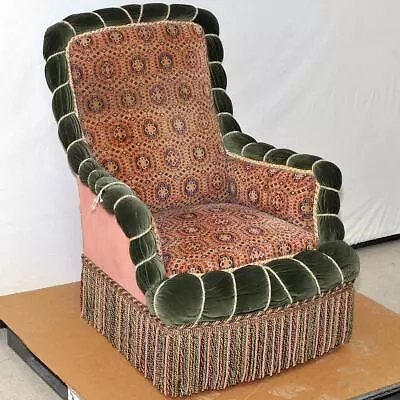 Vintage French Emperor Napoleon III Bergere Chair Pink Velvet Turkish Upholstery • $2499.99