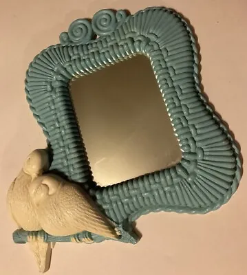 Vintage 1989 HOMCO Home Interior LOVE BIRDS Wall Accent Mirror Light Blue 8.5” • $8