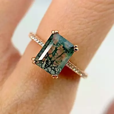 Vintage Moss Agate Engagement Ring For Women 925 Sterling Silver Ring All Size • $30.40