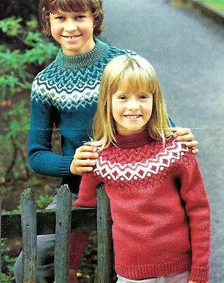 Boys Girls Fair Isle Yoke Sweater Jumper Vintage KNITTING PATTERN DK 26 - 32  • £2.15