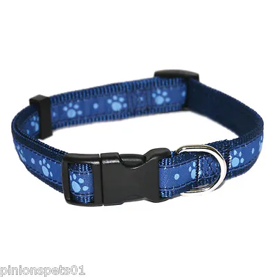Rosewood Adjustable Nylon Dog Puppy Collars Blue With Light Blue Paws Wag'n'walk • £3.95