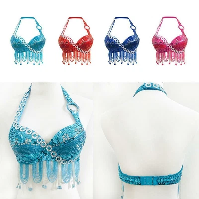 £14.76 • Buy Boho Womens Belly Dance Halter Bra Beaded Sequins Club Samba Costume Outfit