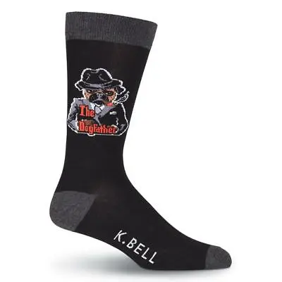 New K. Bell 2 Pairs Men's Sock 10-13 Shoe 6.5-12  DOG FATHER Gangster Black Gift • $19.95