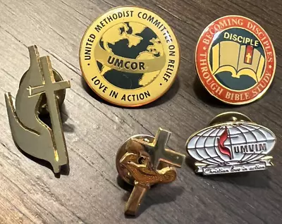 Relgious Lapel Pin Lot Vtg Becoming Disciples Bible Methodist Cross Flame UMCOR • $6.39