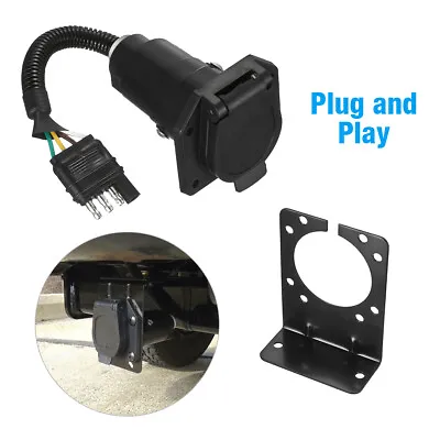 4-Way Flat To 7 Pin Trailer Plug Adapter Power Connector Bracket For RV Campers • $9.99