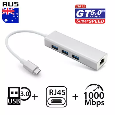 $17.75 • Buy USB-C HUB USB 3.0 RJ45 Gigabit Ethernet Adapter Extension For Apple IPad MacBook