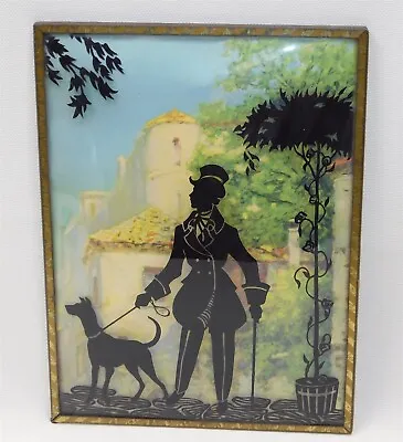 Vtg Reverse Painted Convex Bubble Glass Framed 8.25  X 6  Man With Dog • $16.95