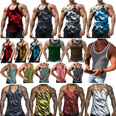 £9.10 • Buy Men Gym Vest Racerback Bodybuilding Muscle Stringer Plain Tank Slim Top Fitness