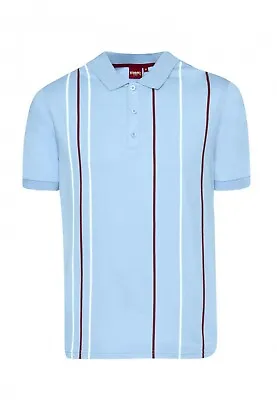 Mens Merc London Soft Cotton Stripe Polo Shirt Randall - Sky Blue • £42.99