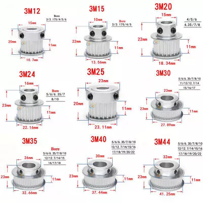 3M12T-44T 10mm Belt Timing Pulley Synchronous Wheel With Step Bore 3mm-20mm • $7.16