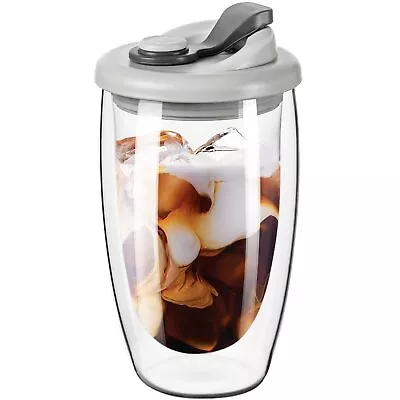 Double Wall Glass Coffee Mug Glass Coffee Cup With Silicone Lid 15 OZ Insul... • $14.79
