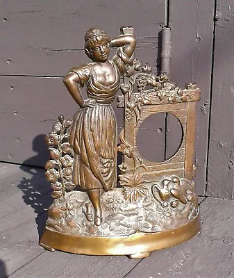 Antique Art Nouveau Bronze Mantel Clock Case Western Clock Co Mystery Lady • $52.95