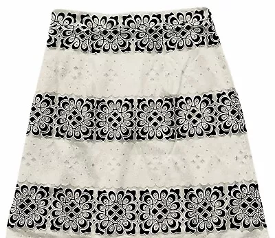 ECI New York Womens Skirt L Lacy Lined Black White Below Knee Zipper A-Line • $12.95