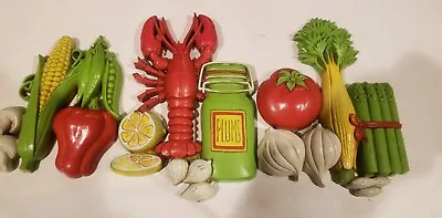 Vintage 1975 Homco Lobster Lemon Vegtable Wall Hanger Kitchen Decor Plastic 3 Pc • $15