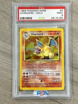 $1249 • Buy 1999 Pokemon Charizard Unlimited Base Set Holo #4/102 PSA 9