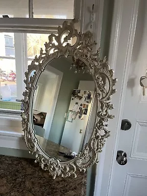 Vintage French Country Syroco White Washed Mantel Mirror Shabby Chic Style • $100