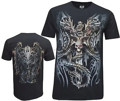 £11.99 • Buy Chinese Dragon Gothic Sword Skull Tattoo Glow In The Dark 100% Cotton T-Shirt 