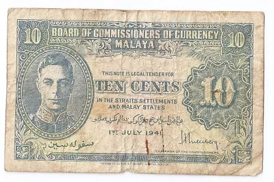 Malaya 10 Cents 1941 • $9.99