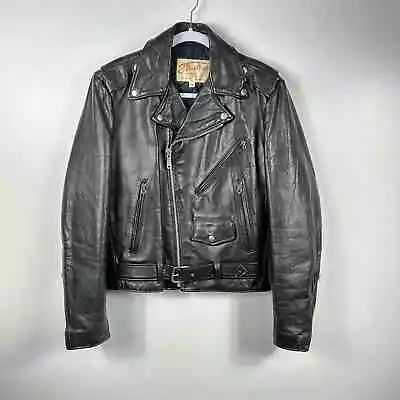 Vintage Excelled Black Leather Motorcycle Moto Jacket Belted Men’s Size 36 • $49.99